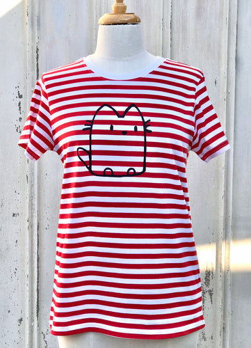 Ladies Tee - Cat - Red Stripe