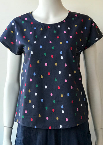 Boxy top, Multi Spots Navy