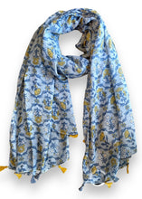 Load image into Gallery viewer, Cotton Scarf - Blue Blooms