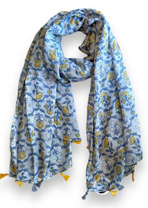 Cotton Scarf - Blue Blooms