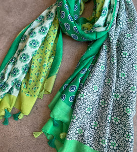 Cotton Scarf -Patchwork Green