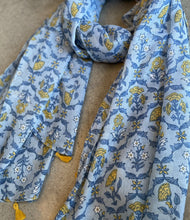 Load image into Gallery viewer, Cotton Scarf - Blue Blooms