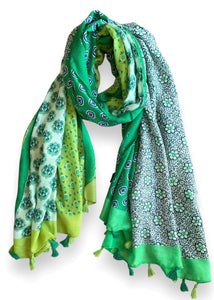 Cotton Scarf -Patchwork Green