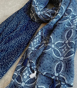 Cotton Scarf - Indigo Block