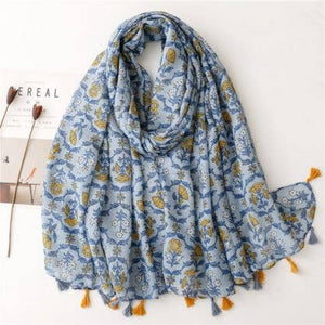 Cotton Scarf - Blue Blooms