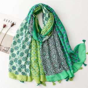 Cotton Scarf -Patchwork Green